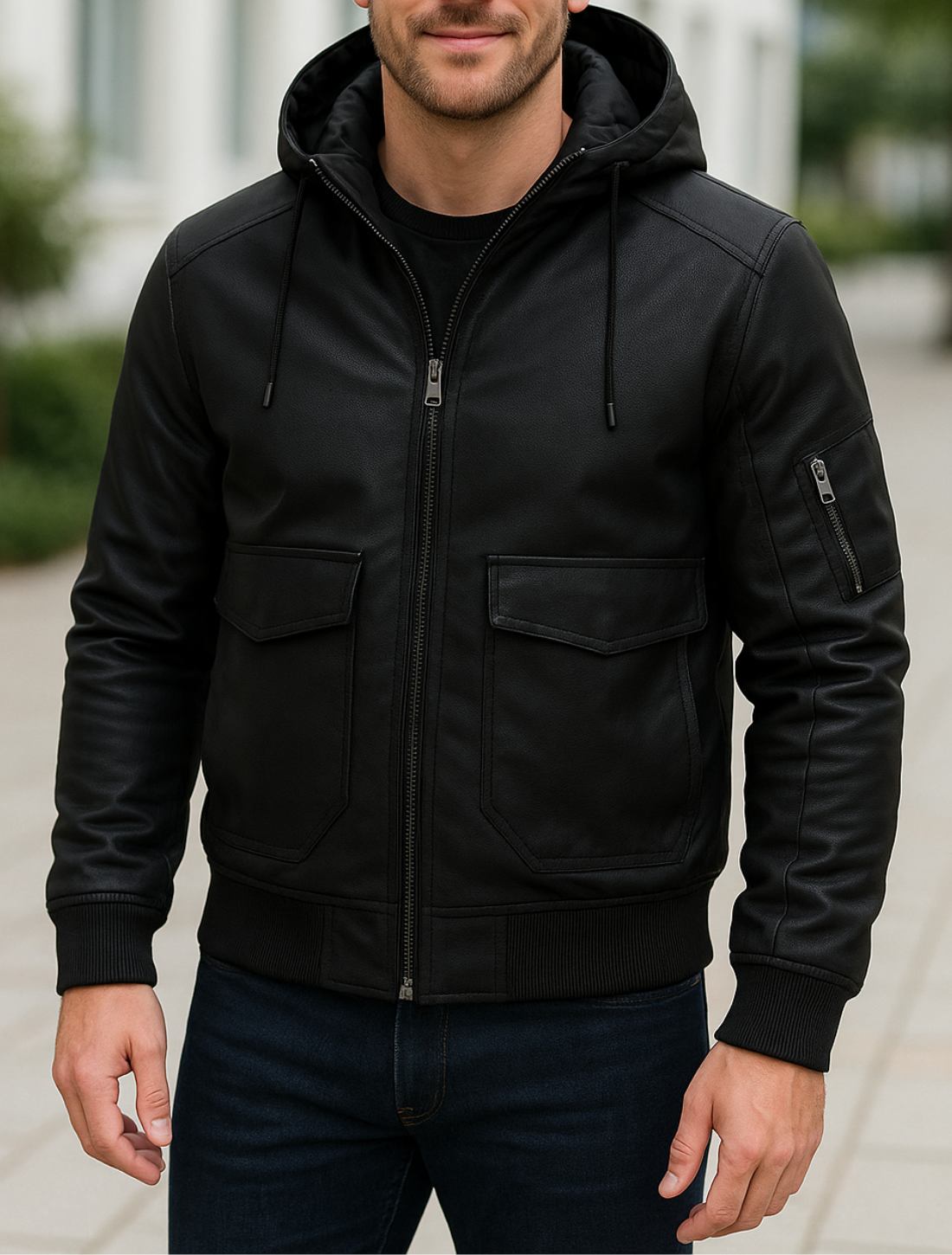 Rafello&Co | Warme Leren Jas met Afneembare Capuchon