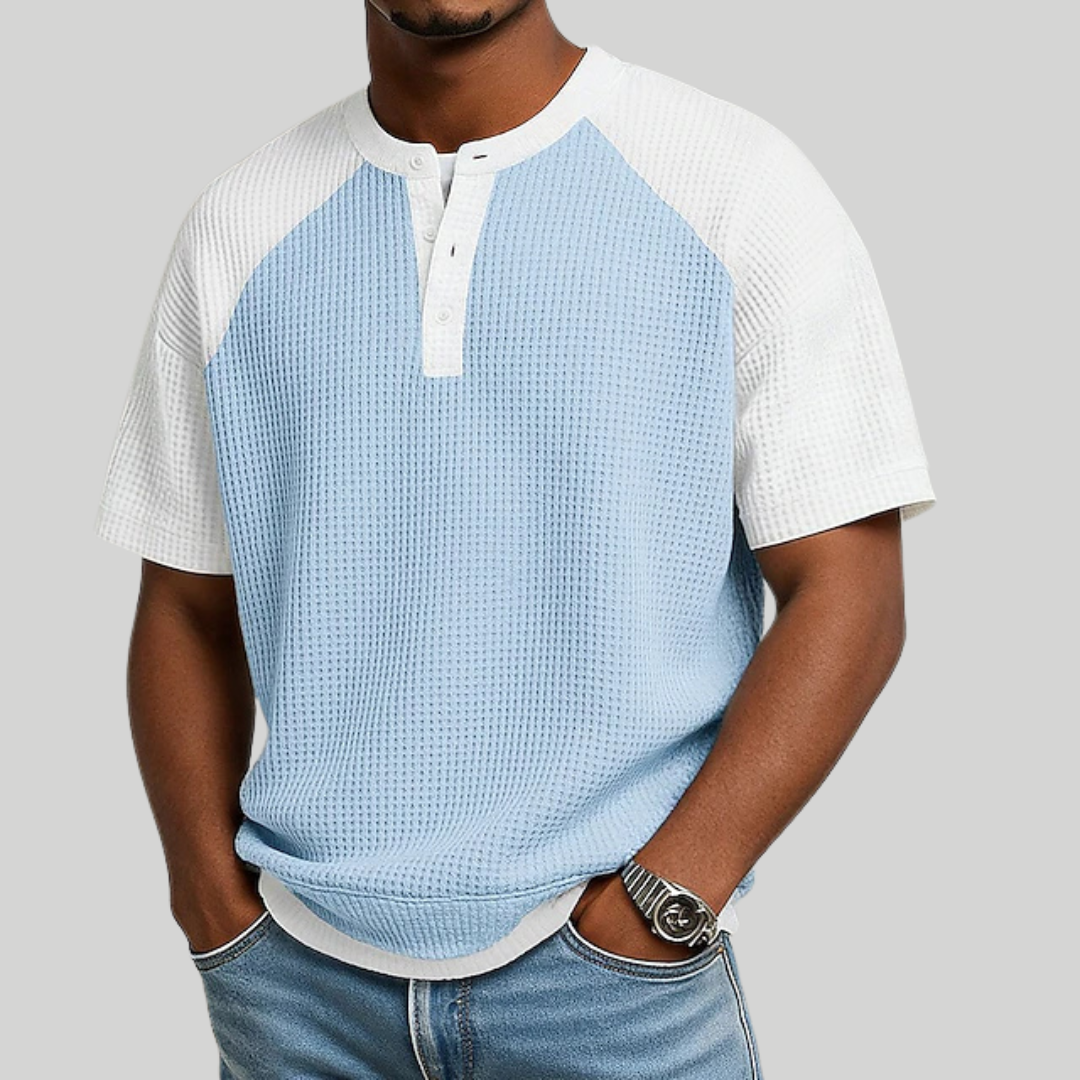 Wafelgebreid colorblock Henley T-shirt voor heren