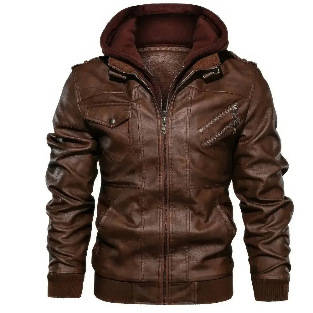 Rafello&Co | Leather Jacket with Removable Hood