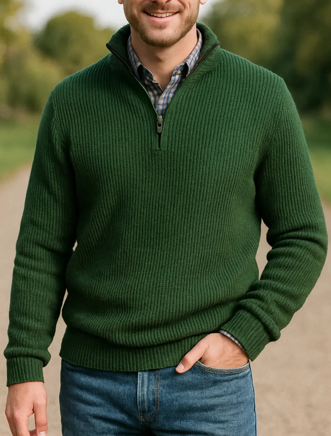 Rafello&Co | Luxe Trui met Rits en Staande Kraag Rafello&Co