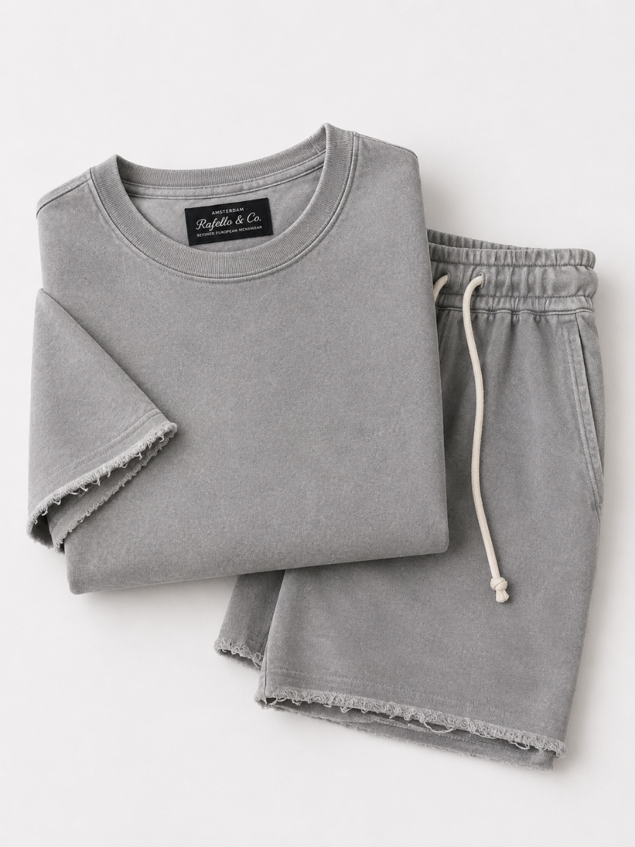 Men’s Relaxed Raw-Edge Shorts Set
