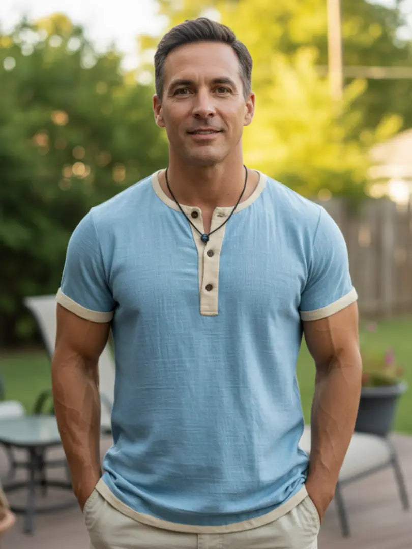 Rafello&Co | Ademend Henley-overhemd van linnen Rafello&Co