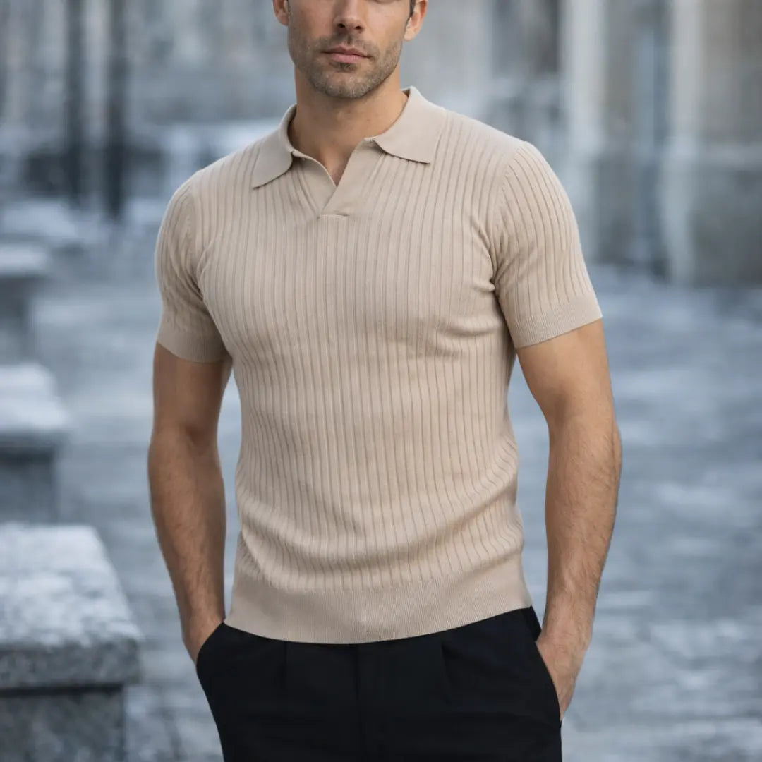 Polo Rafello – V-Cou en Maille Côtelée Blanche Rafello&Co