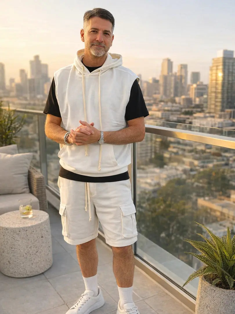 Rafello&Co | Mouwloze Hoodie & Cargo Short Set Rafello&Co