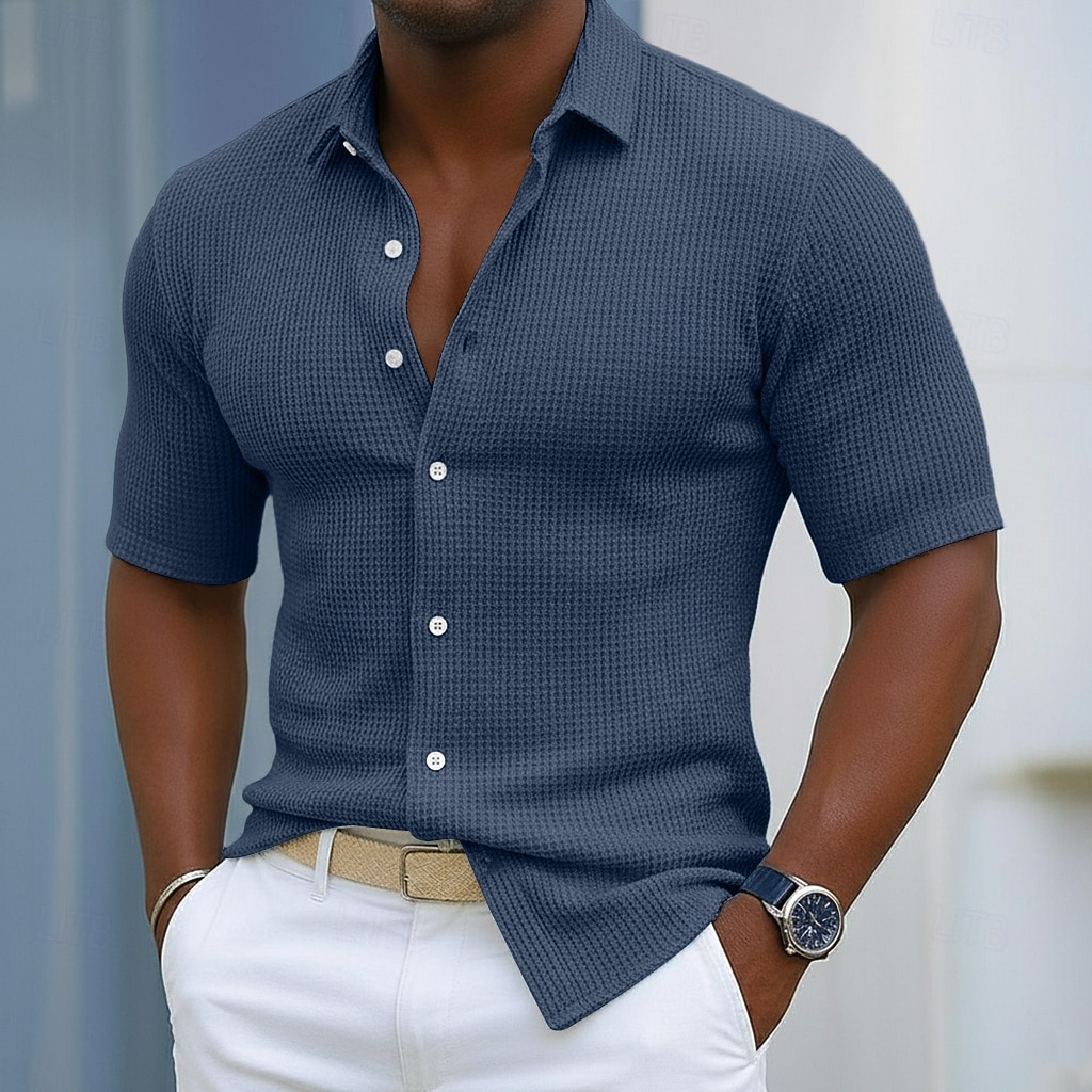 Heren Klassiek Wafel T‑Shirt Met Korte Mouwen