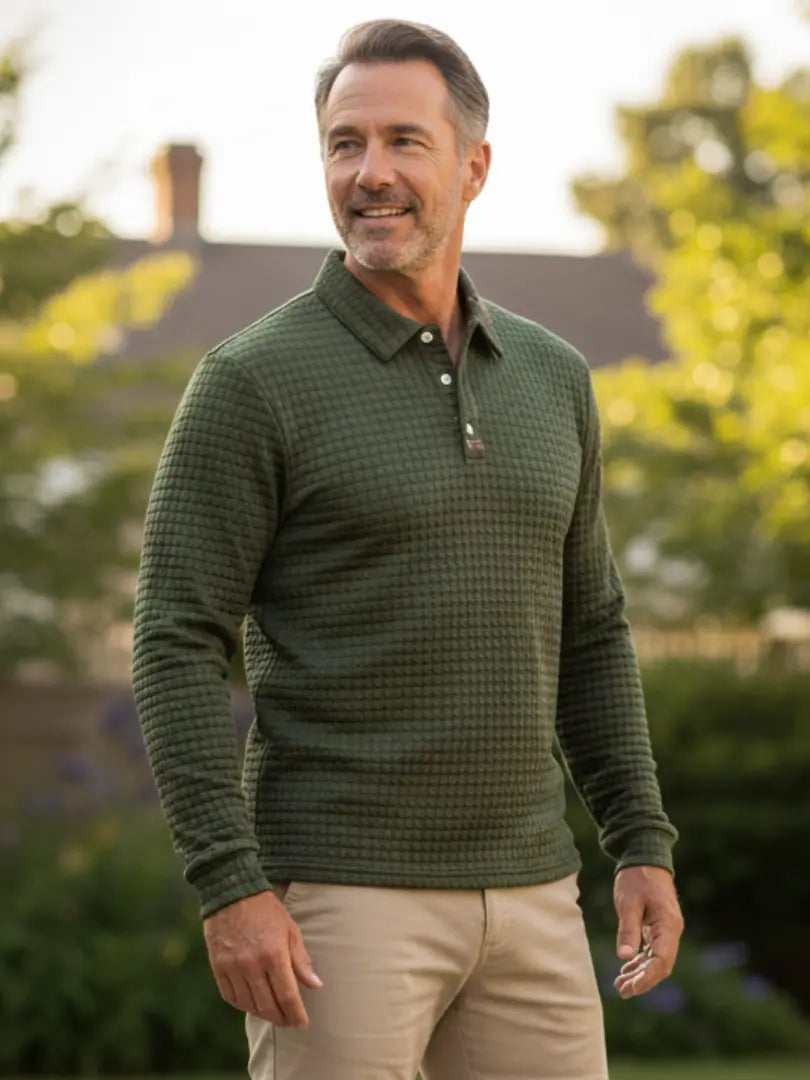 Rafello&Co | Gestructureerd Poloshirt met Lange Mouwen Rafello&Co