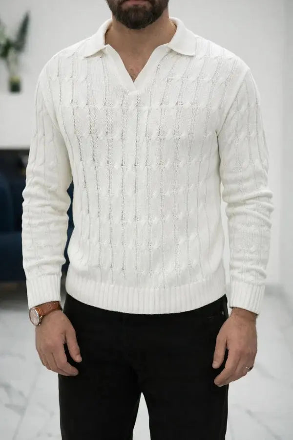 Rafello&Co | Gebreid poloshirt met structuur Rafello&Co