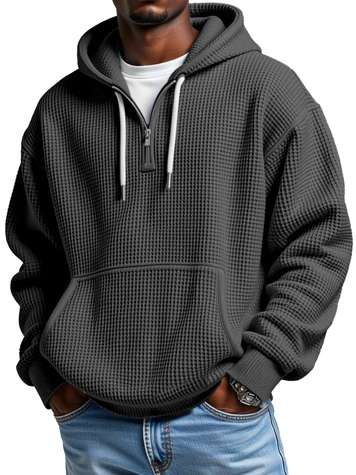 Rafello&Co | Wafelgebreide Half-Zip Hoodie Rafello&Co