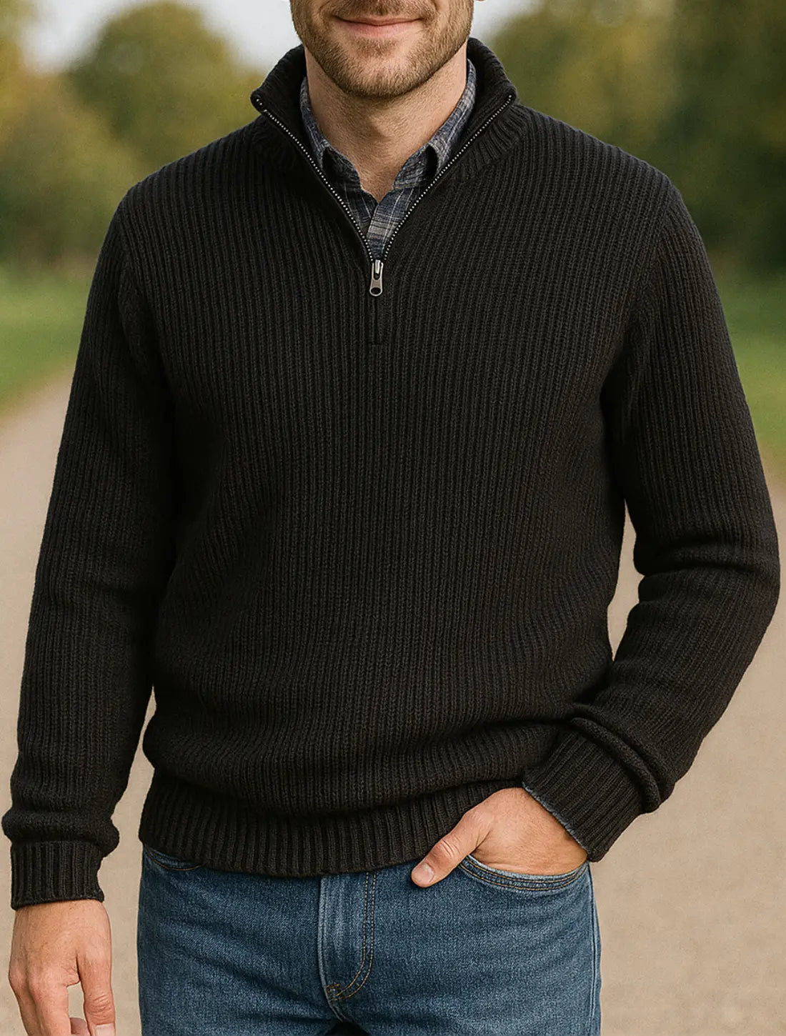 Rafello&Co | Luxe Trui met Rits en Staande Kraag Rafello&Co