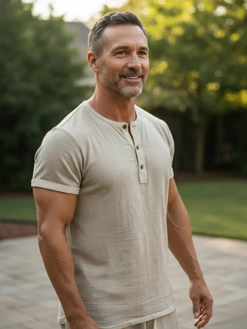 Rafello&Co | Ademend Henley-overhemd van linnen Rafello&Co