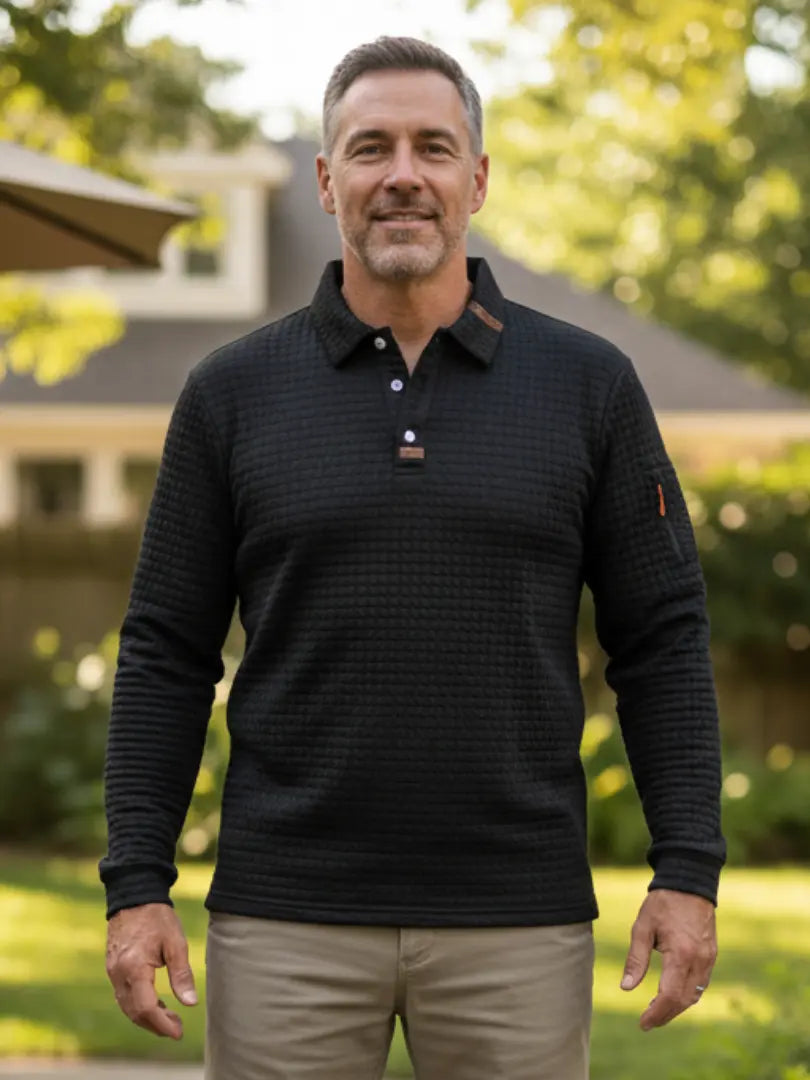 Rafello&Co | Gestructureerd Poloshirt met Lange Mouwen Rafello&Co