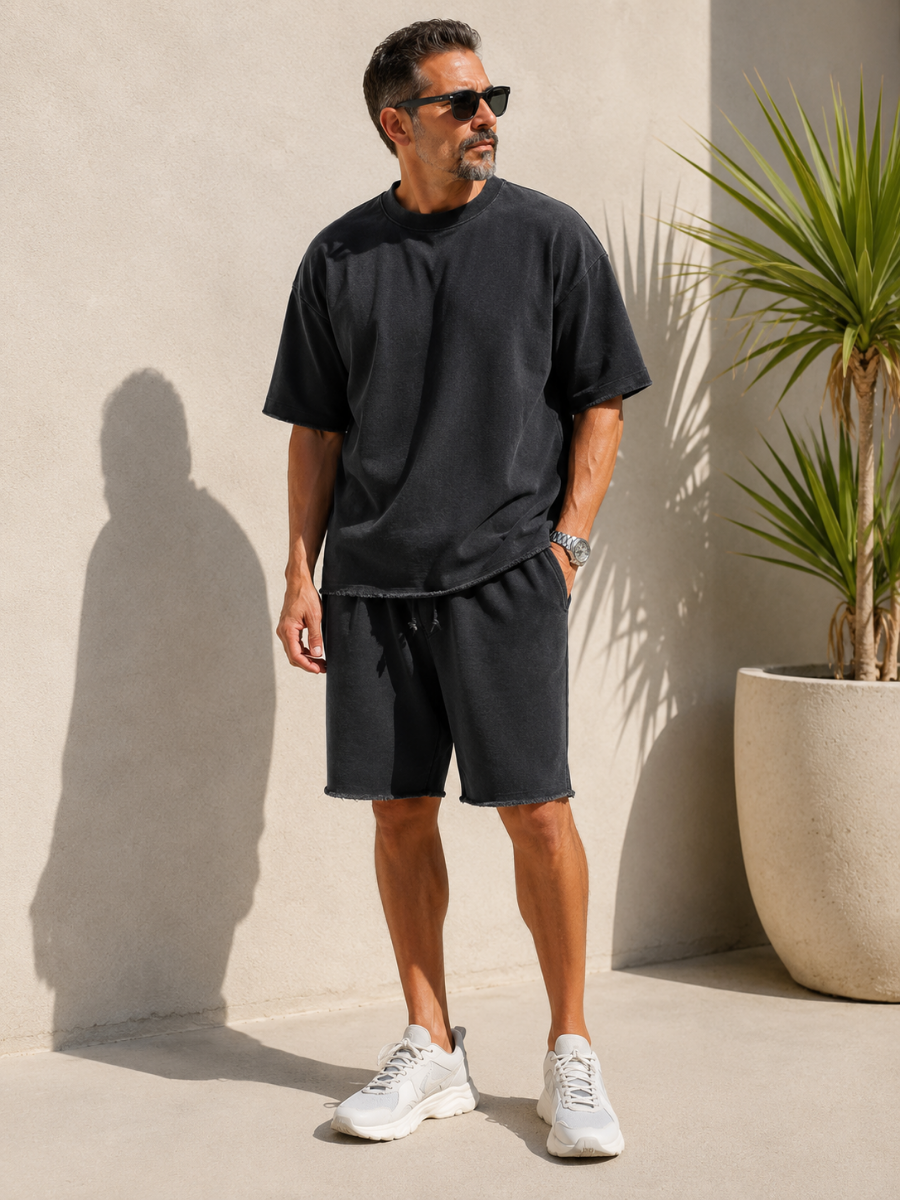 Men’s Relaxed Raw-Edge Shorts Set