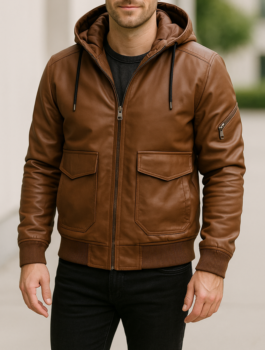 Rafello&Co | Warme Leren Jas met Afneembare Capuchon