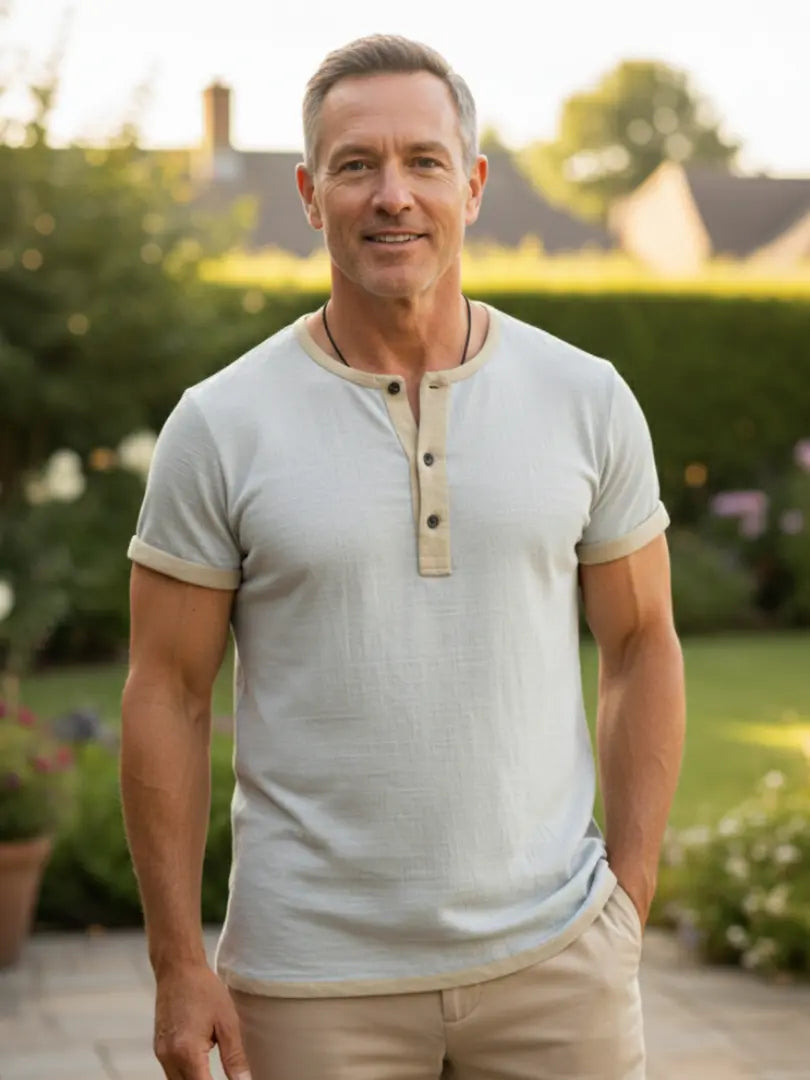 Rafello&Co | Ademend Henley-overhemd van linnen Rafello&Co