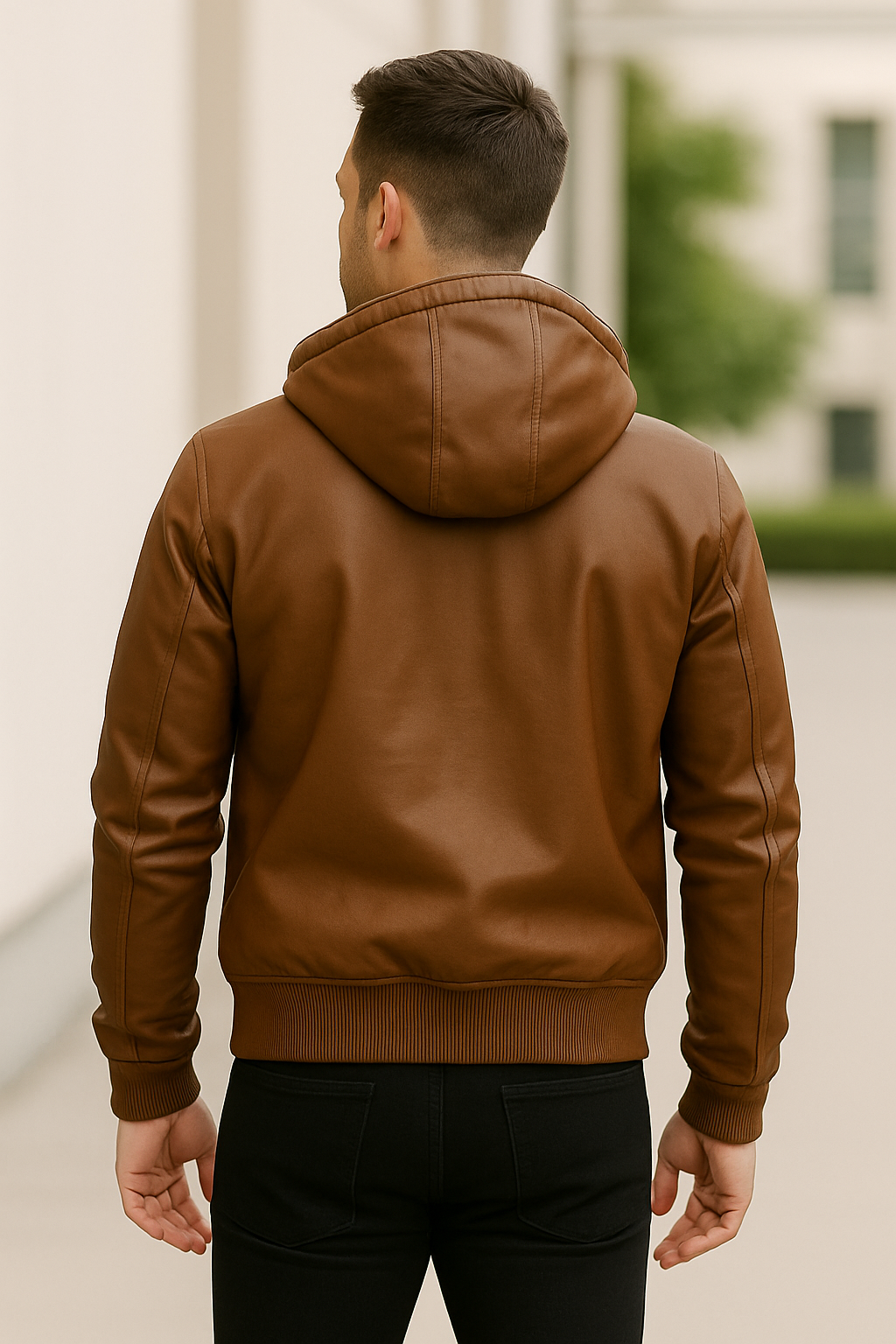 Rafello&Co | Warme Leren Jas met Afneembare Capuchon