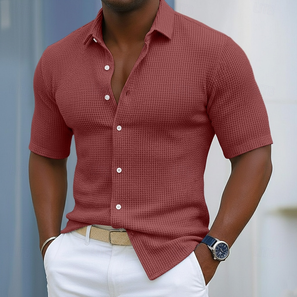 Heren Klassiek Wafel T‑Shirt Met Korte Mouwen