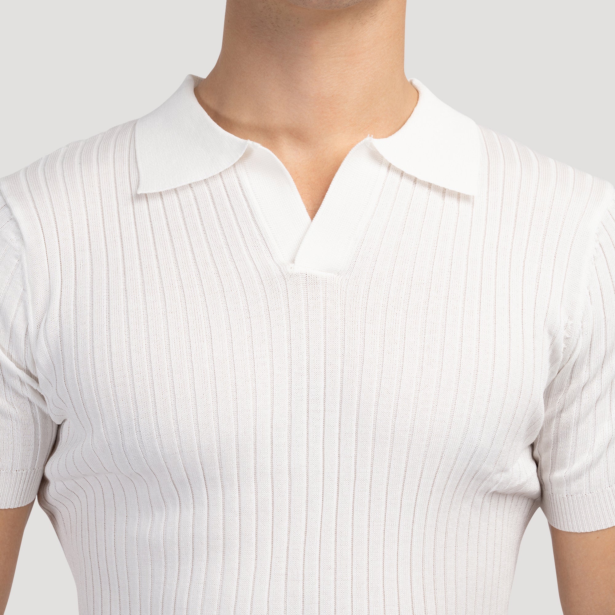 Rafello Polo Shirt – White Ribbed V-Neck