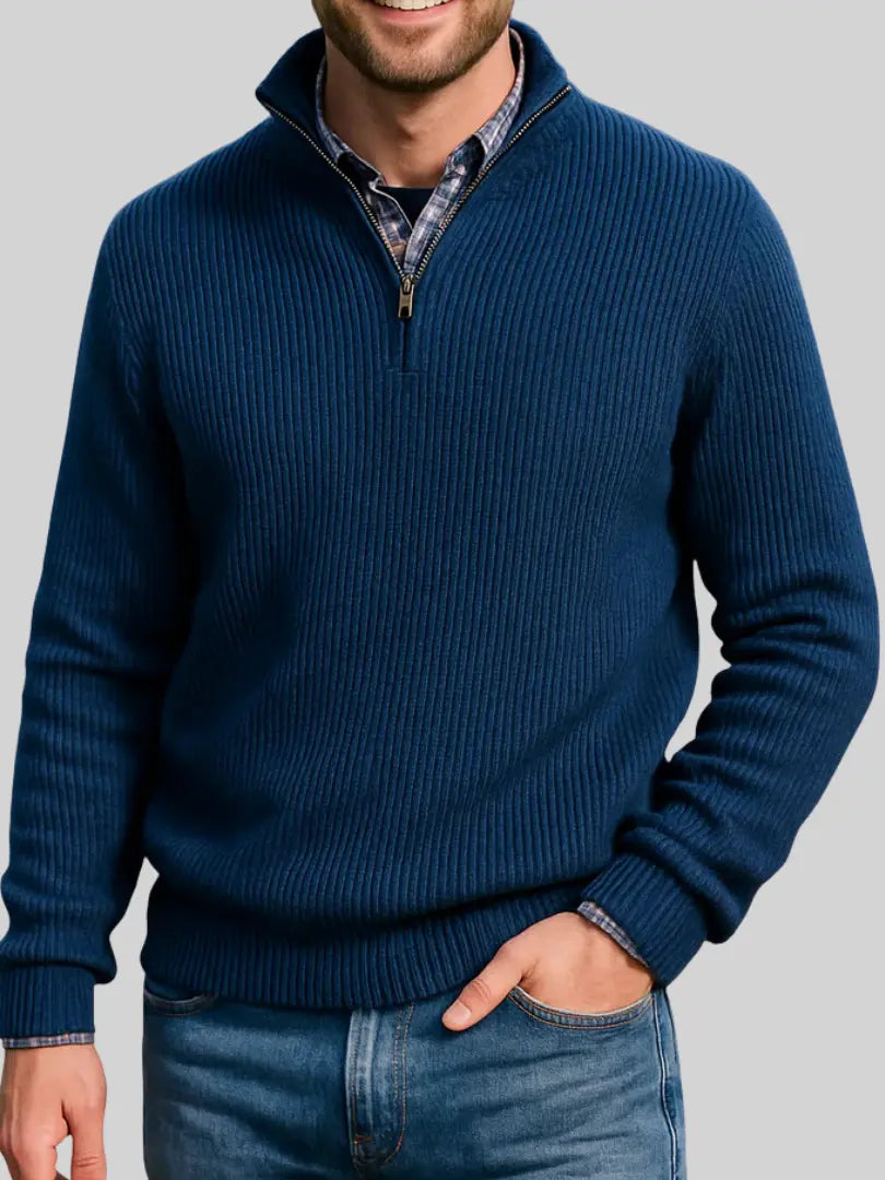 Rafello&Co | Luxe Trui met Rits en Staande Kraag Rafello&Co