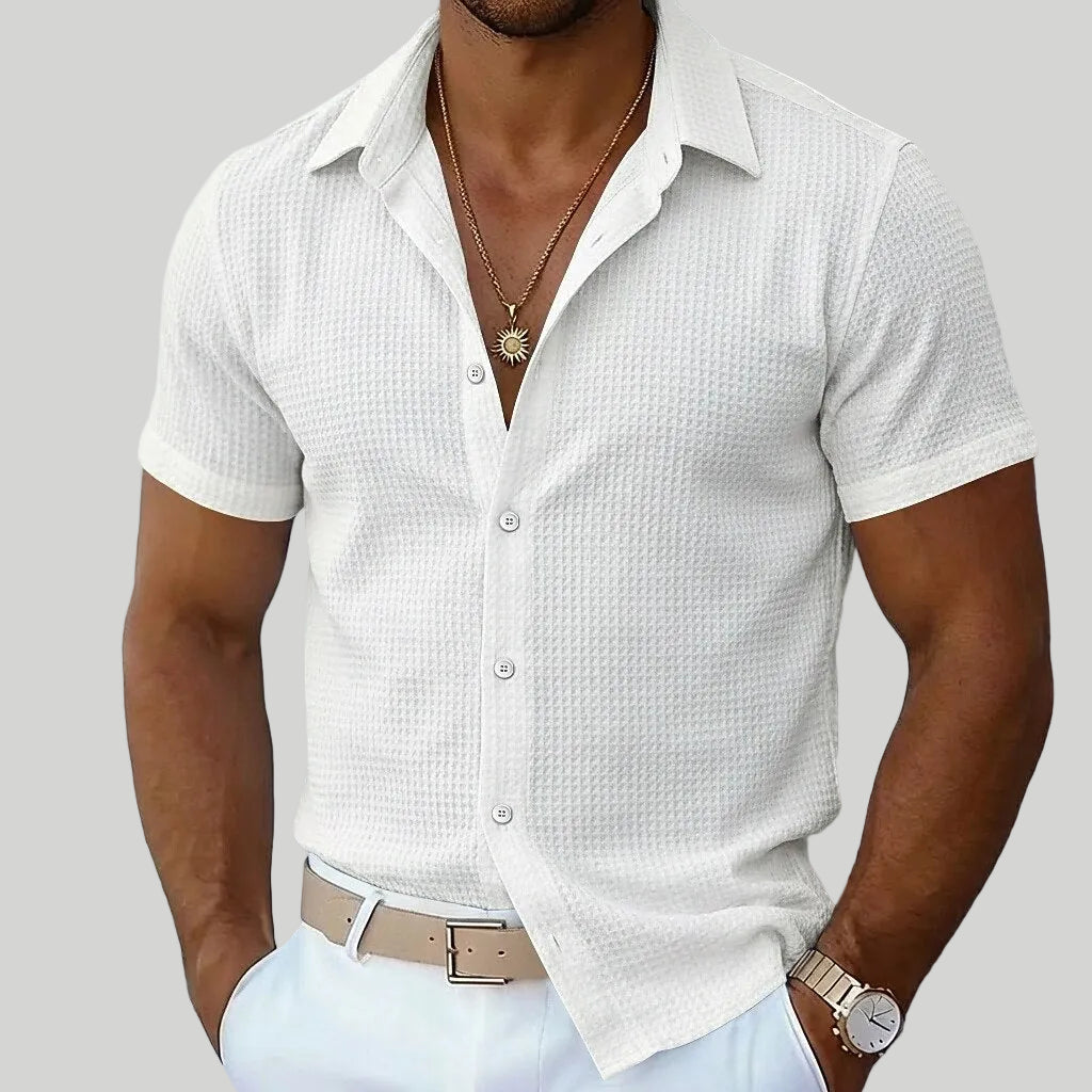 Men's Waffle Texture Button-up Shirt