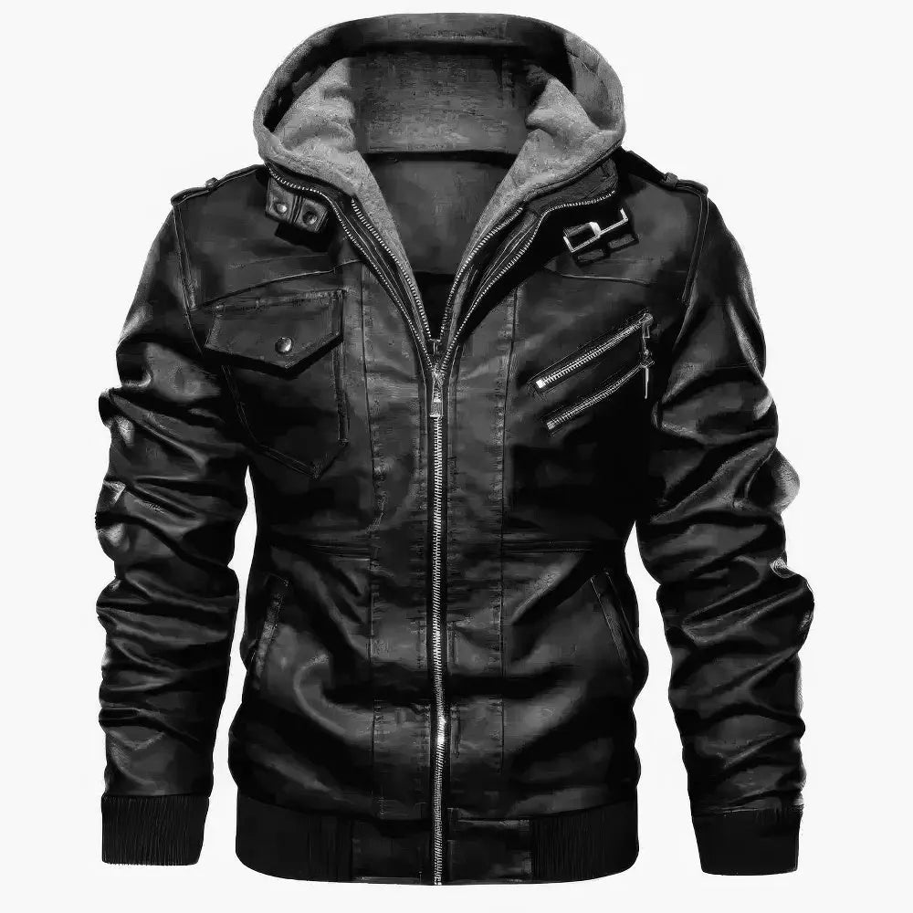 Rafello&Co | Leather Jacket with Removable Hood