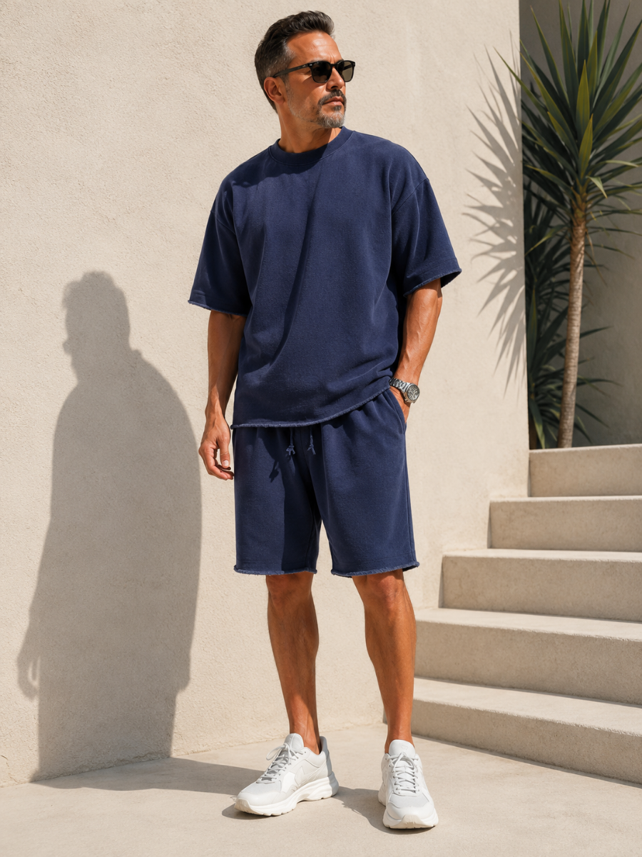 Men’s Relaxed Raw-Edge Shorts Set