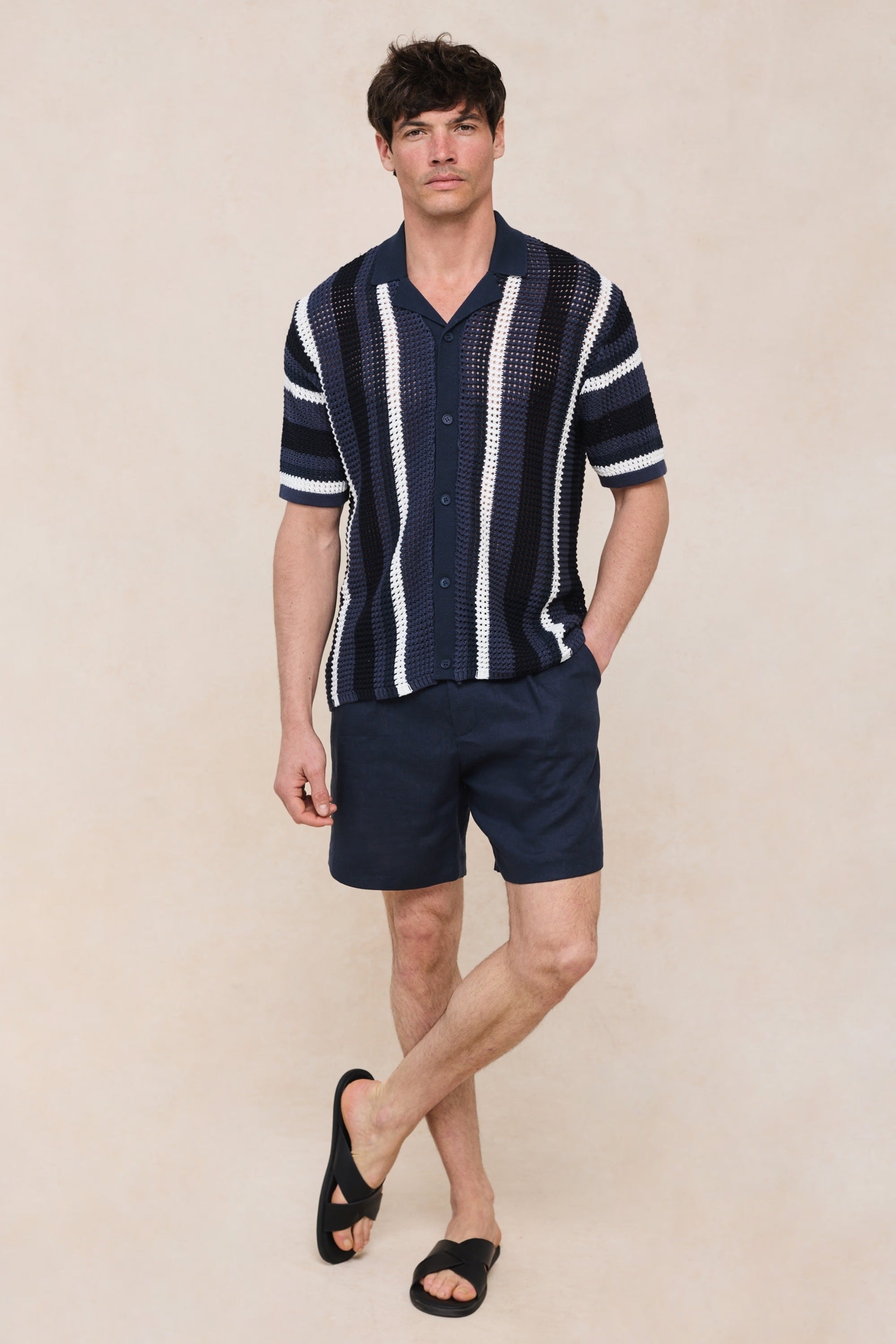 Vertical Stripe Crochet Knit Shirt