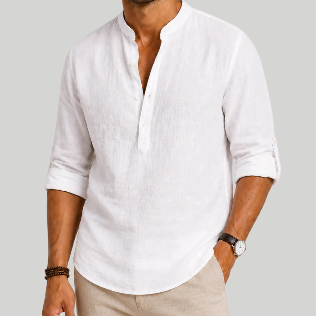 Men's Linen Shirt Stand-Up Collar