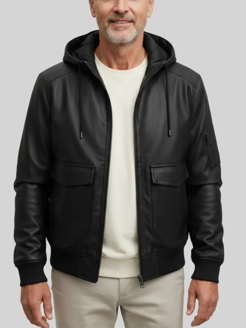 Rafello&Co | Warme Leren Jas met Afneembare Capuchon Rafello&Co