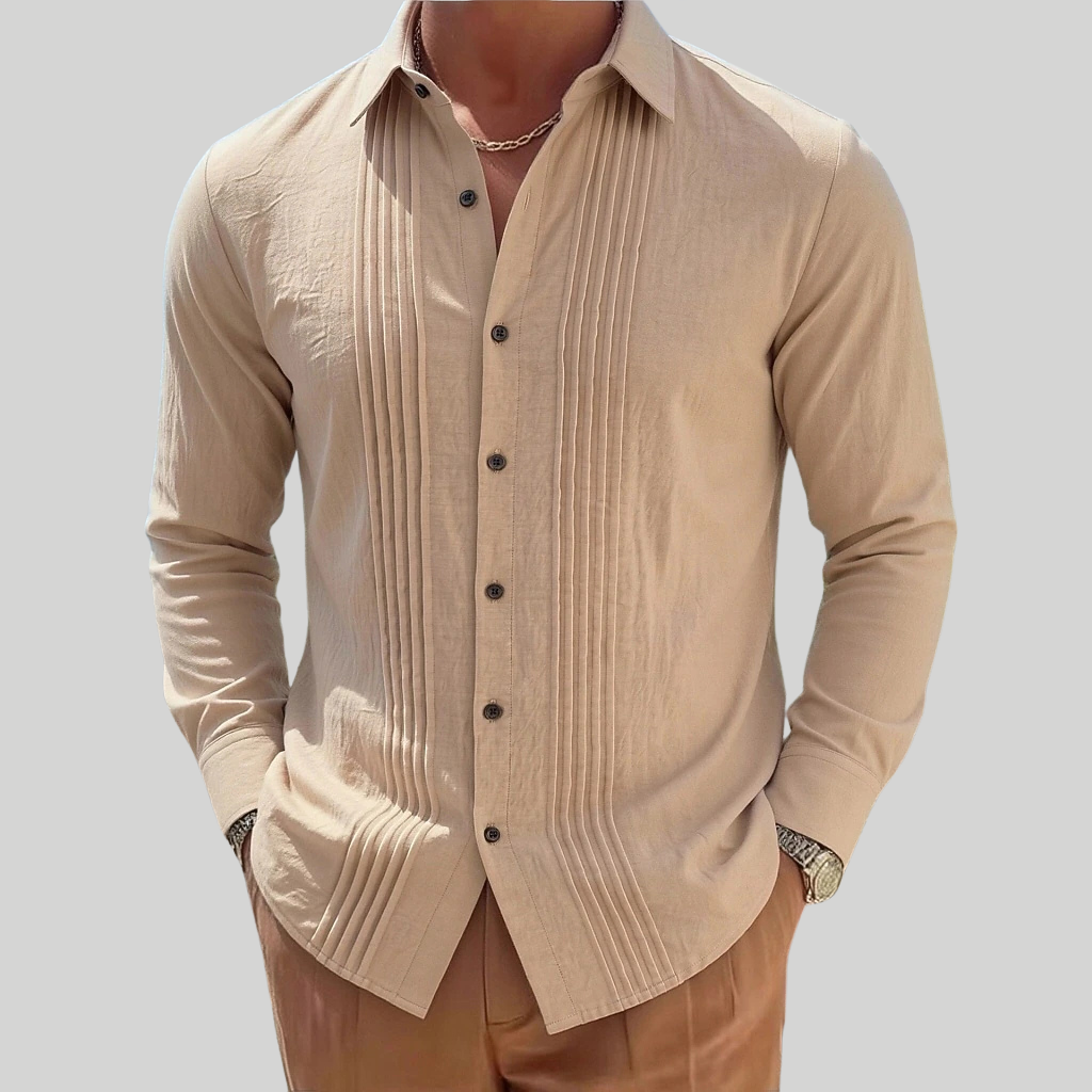 Pleated Linen Button Down Shirt