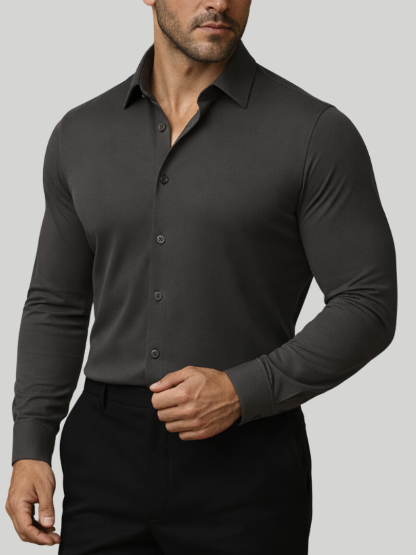 Heren stretch-fit overhemd met lange mouwen