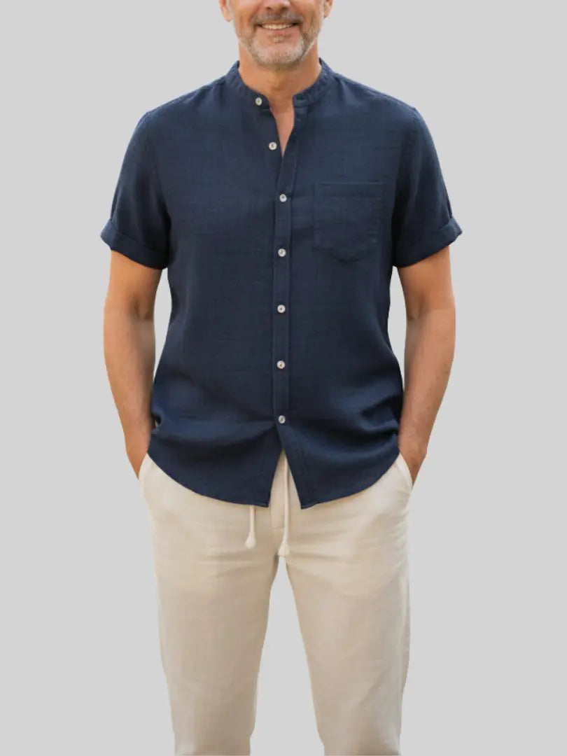 Rafello&Co | Linen shirt with stand-up collar and straight trousers 