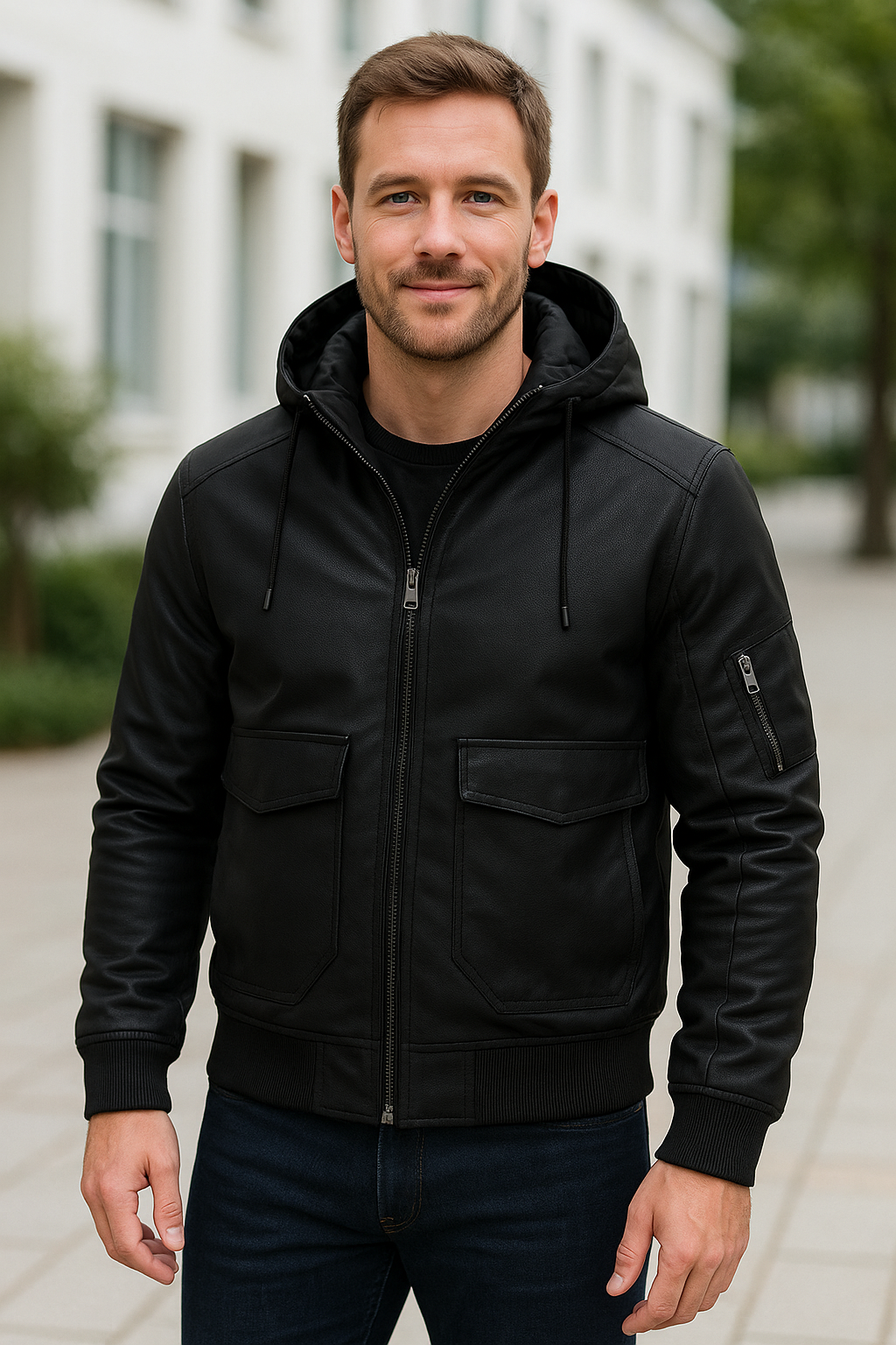 Rafello&Co | Warme Leren Jas met Afneembare Capuchon