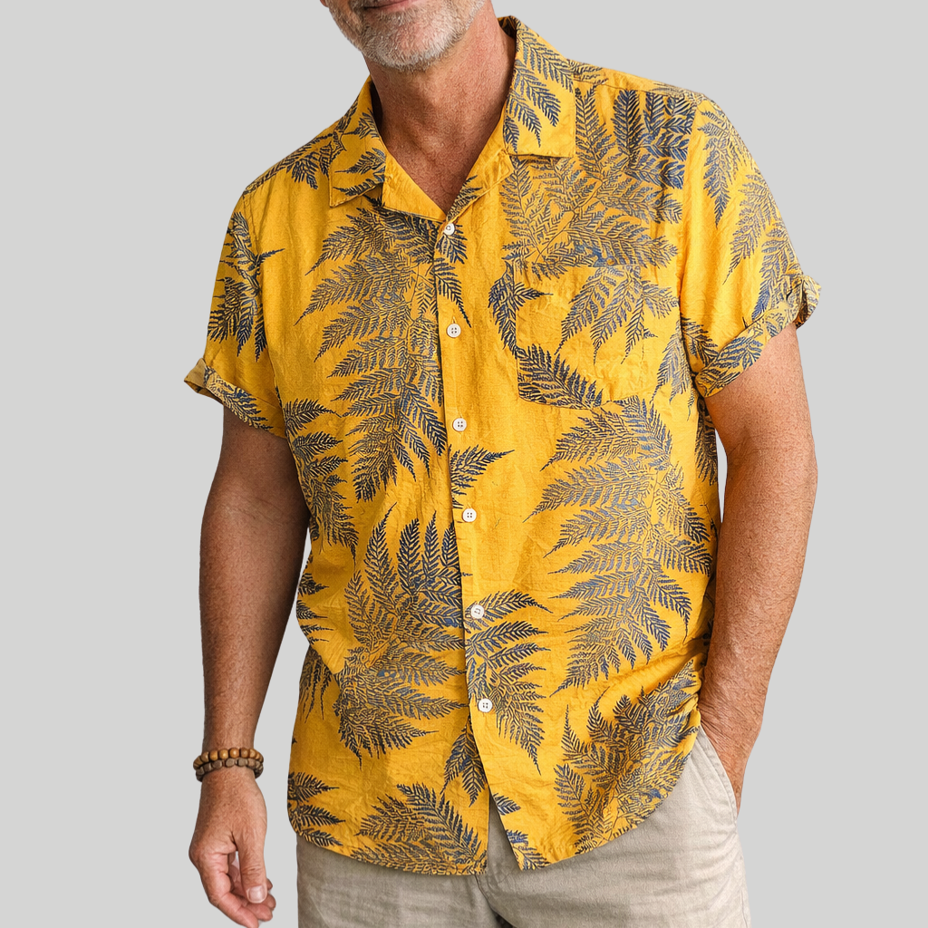 Men’s Tropical Leaf Print Short Sleeve Shirt