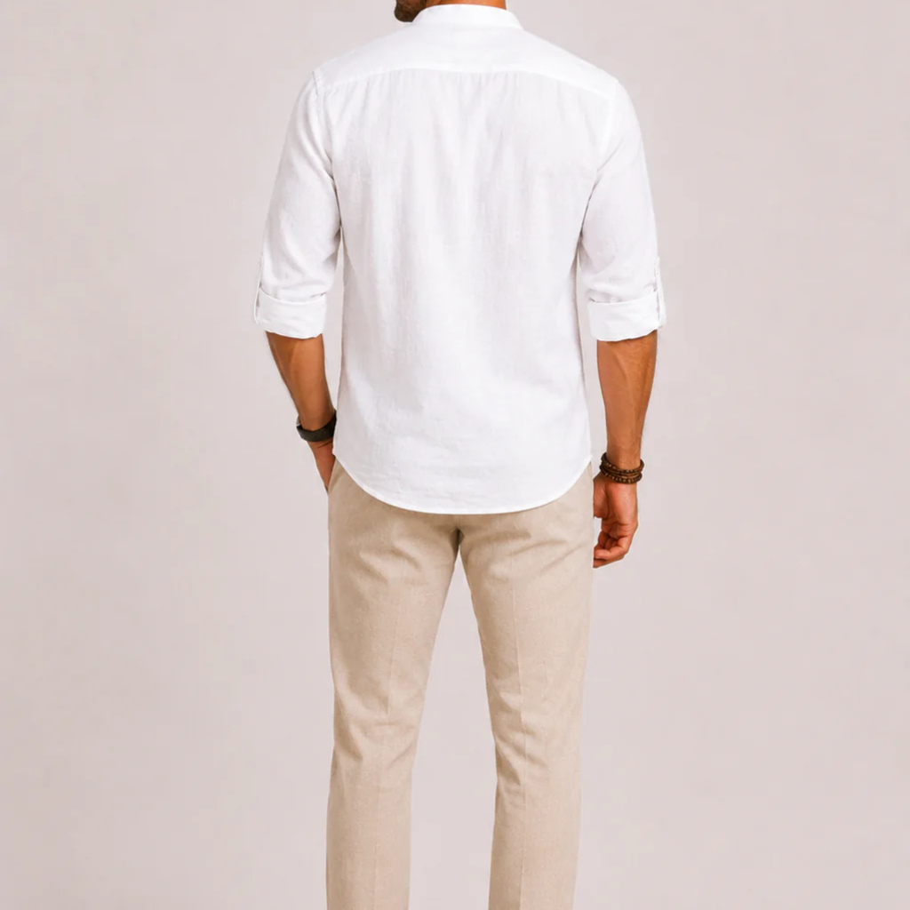 Men's Linen Shirt Stand-Up Collar