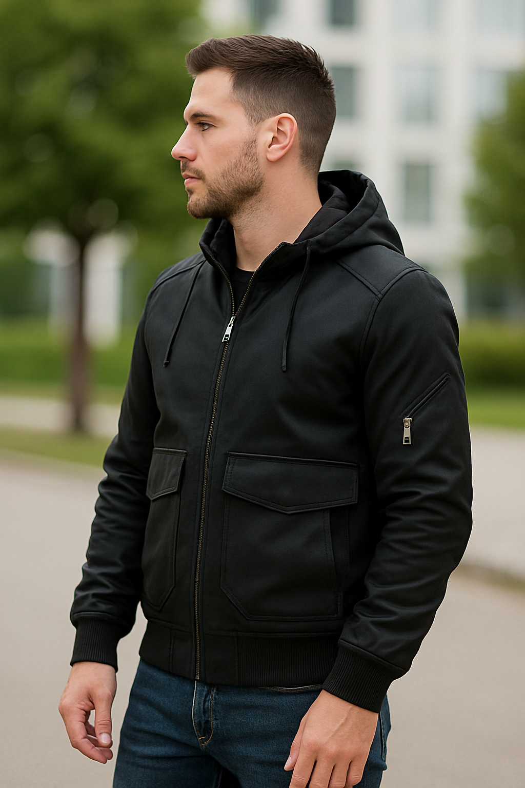 Rafello&Co | Warme Leren Jas met Afneembare Capuchon