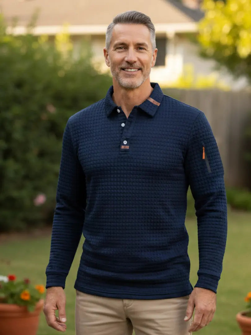 Rafello&Co | Gestructureerd Poloshirt met Lange Mouwen Rafello&Co