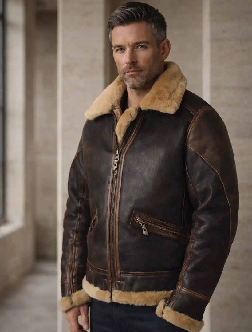 Rafello&Co | Leren Jas met Lange Mouwen en Zachte Pluche Rafello&Co