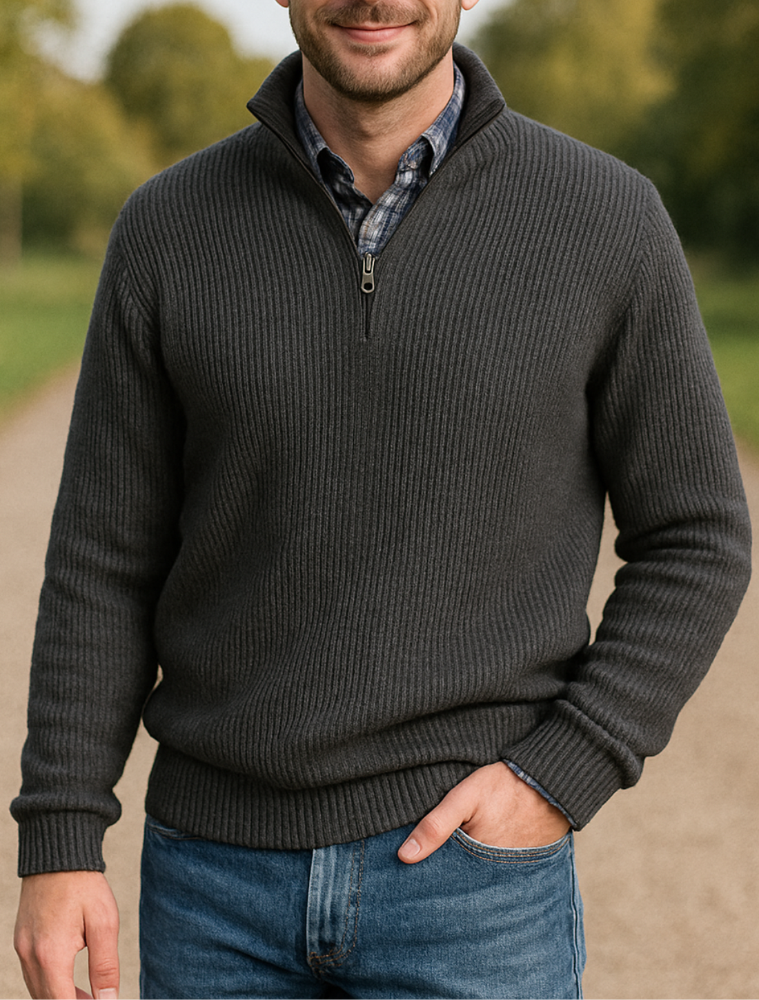Rafello&Co | Luxury Sweater with Zipper and Stand-Up Collar