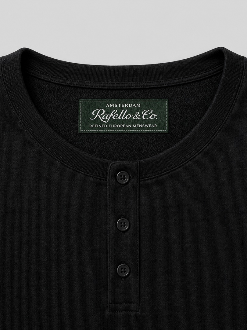 Minimalist ribbed Henley with refined everyday fit