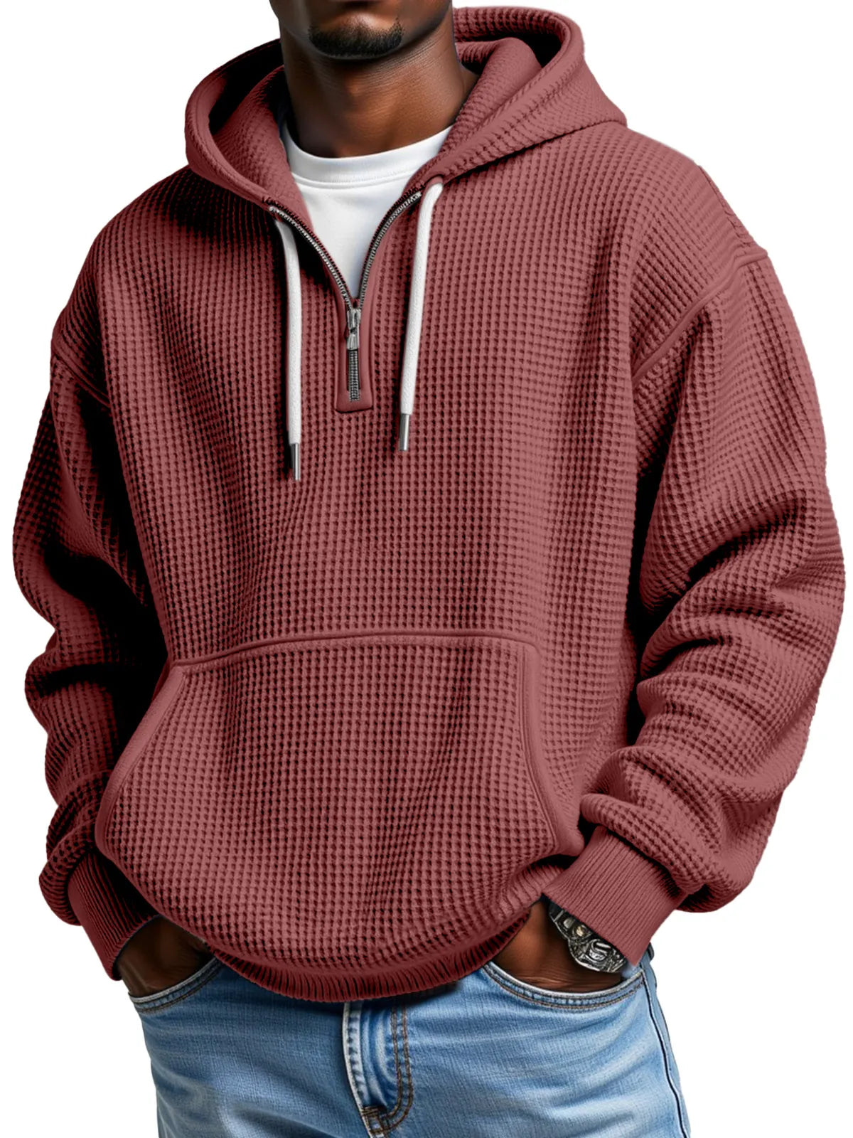 Rafello&Co | Wafelgebreide Half-Zip Hoodie