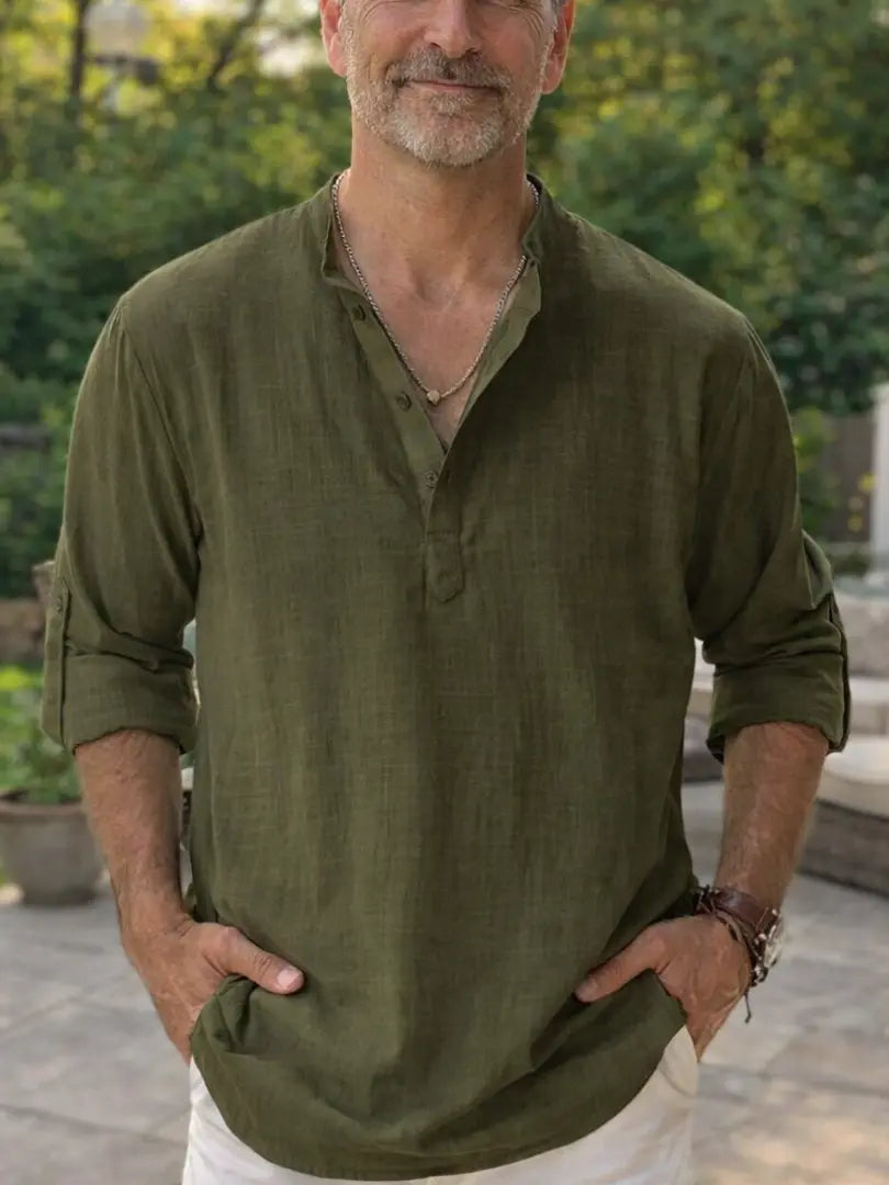 Rafello&Co | Casual Kraagloos Overhemd voor Heren Rafello&Co