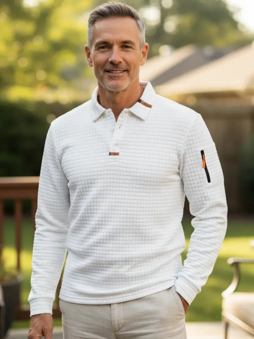 Rafello&Co | Gestructureerd Poloshirt met Lange Mouwen Rafello&Co