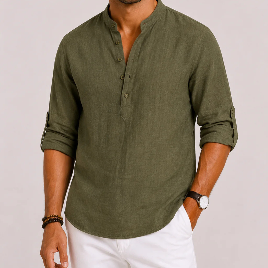 Men's Linen Shirt Stand-Up Collar