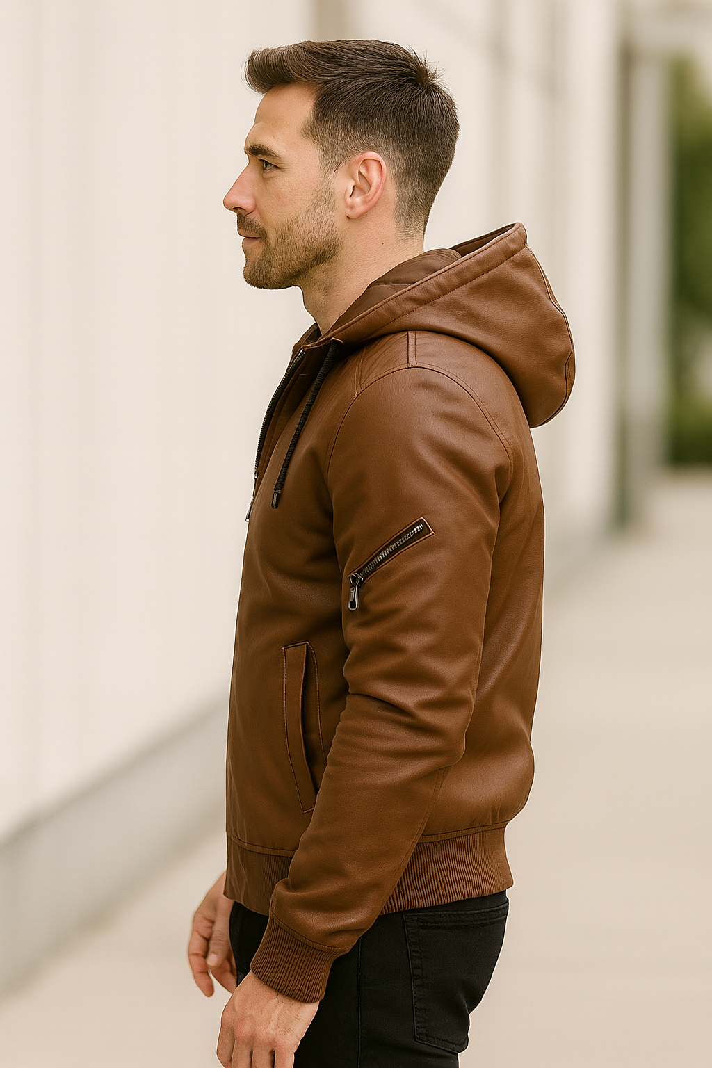 Rafello&Co | Warme Leren Jas met Afneembare Capuchon