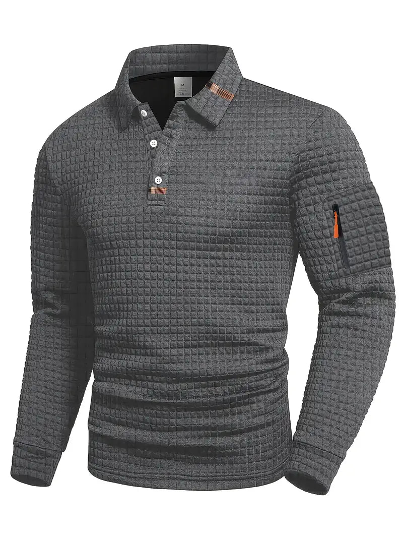 Rafello&Co | Gestructureerd Poloshirt met Lange Mouwen