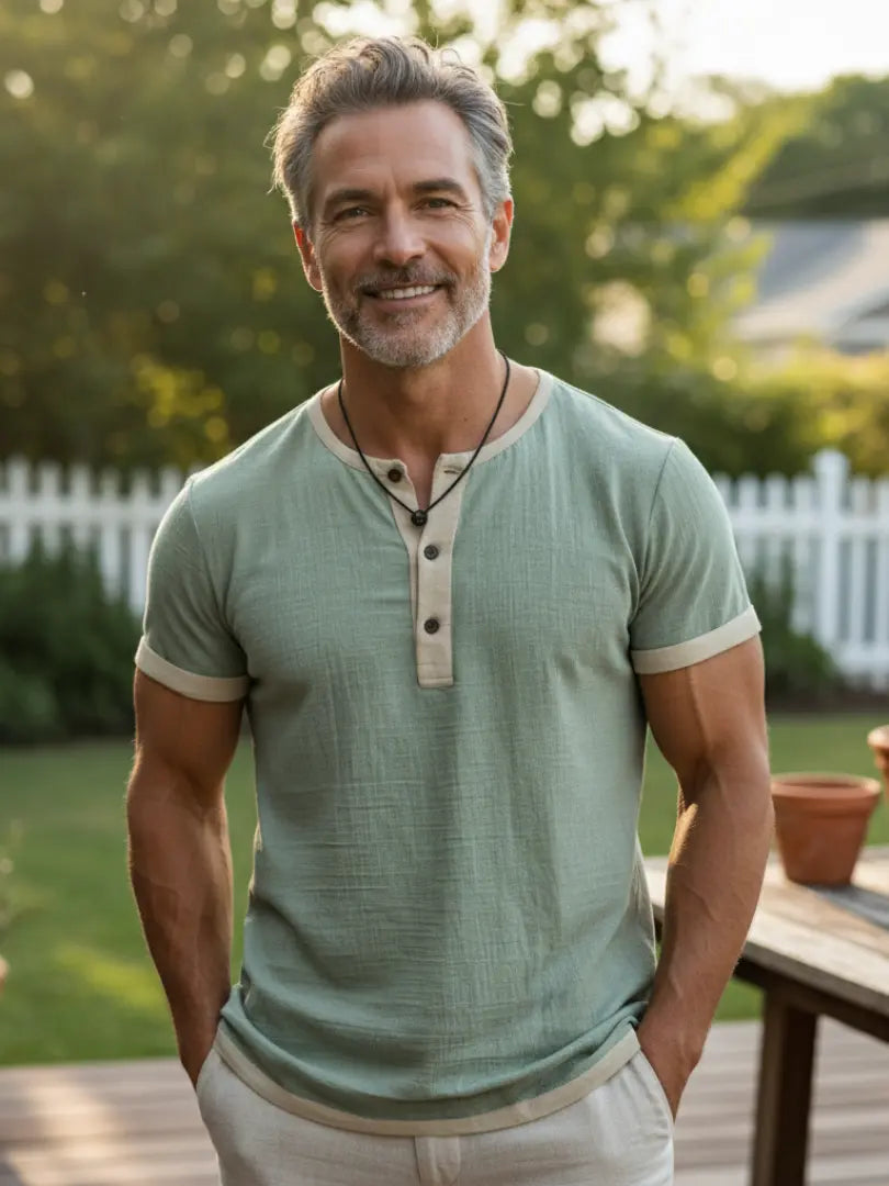 Rafello&Co | Ademend Henley-overhemd van linnen Rafello&Co