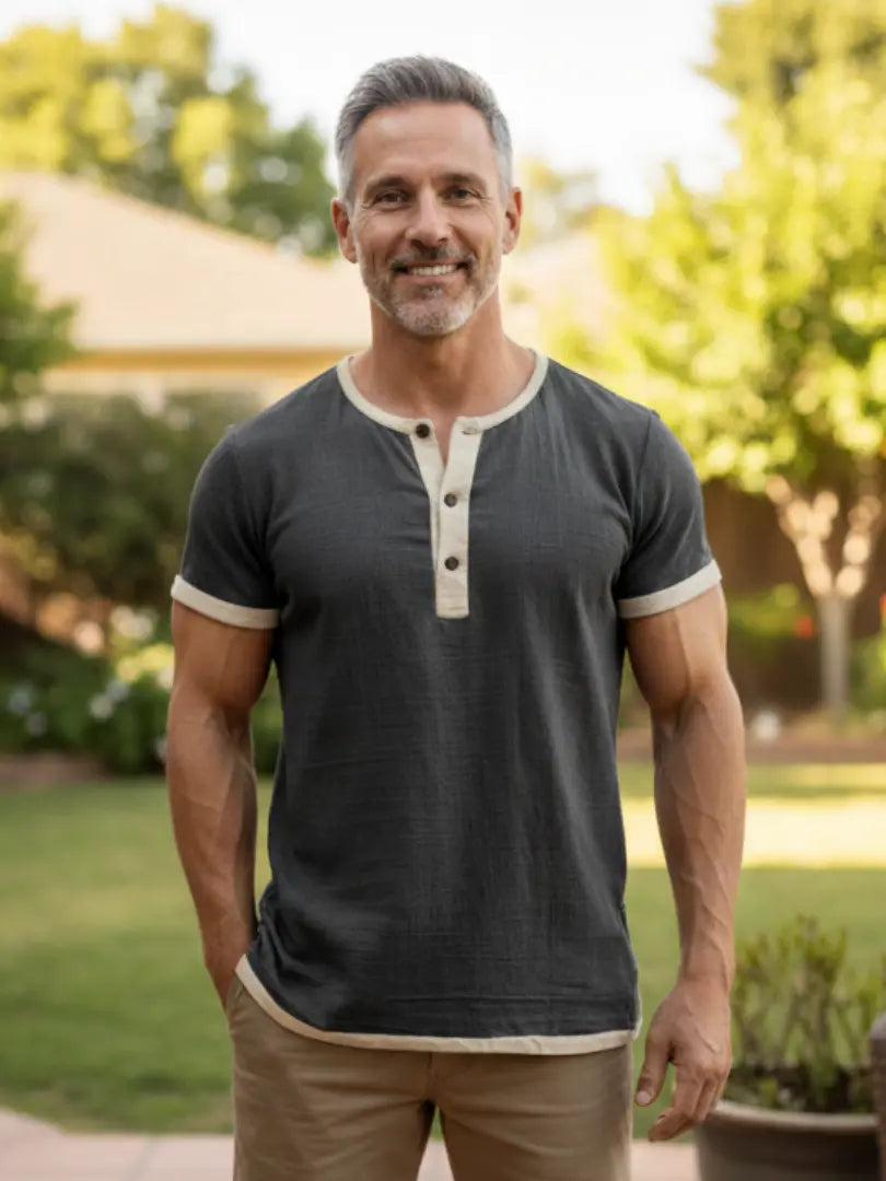 Rafello&Co | Ademend Henley-overhemd van linnen Rafello&Co