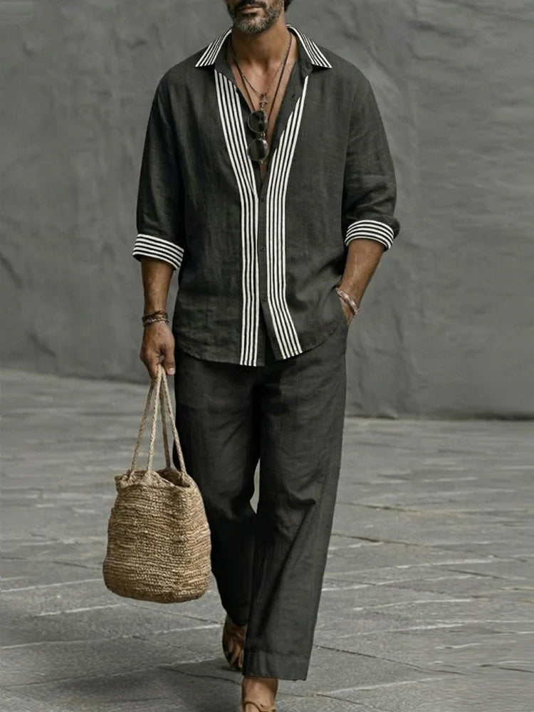 Men’s Elegant Striped Linen Set