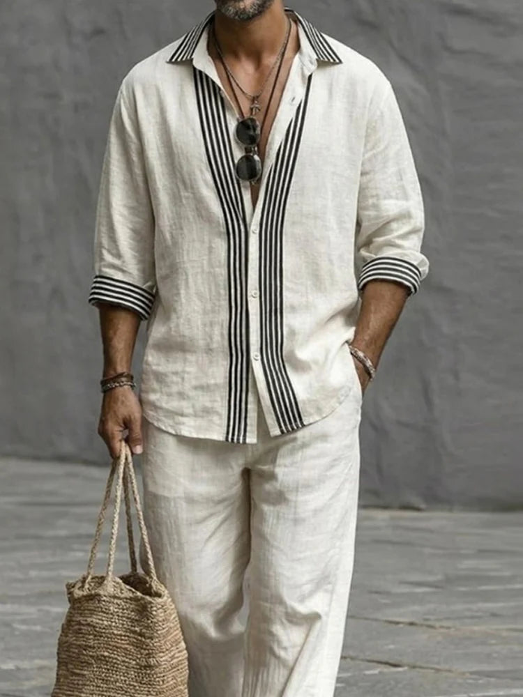 Men’s Elegant Striped Linen Set