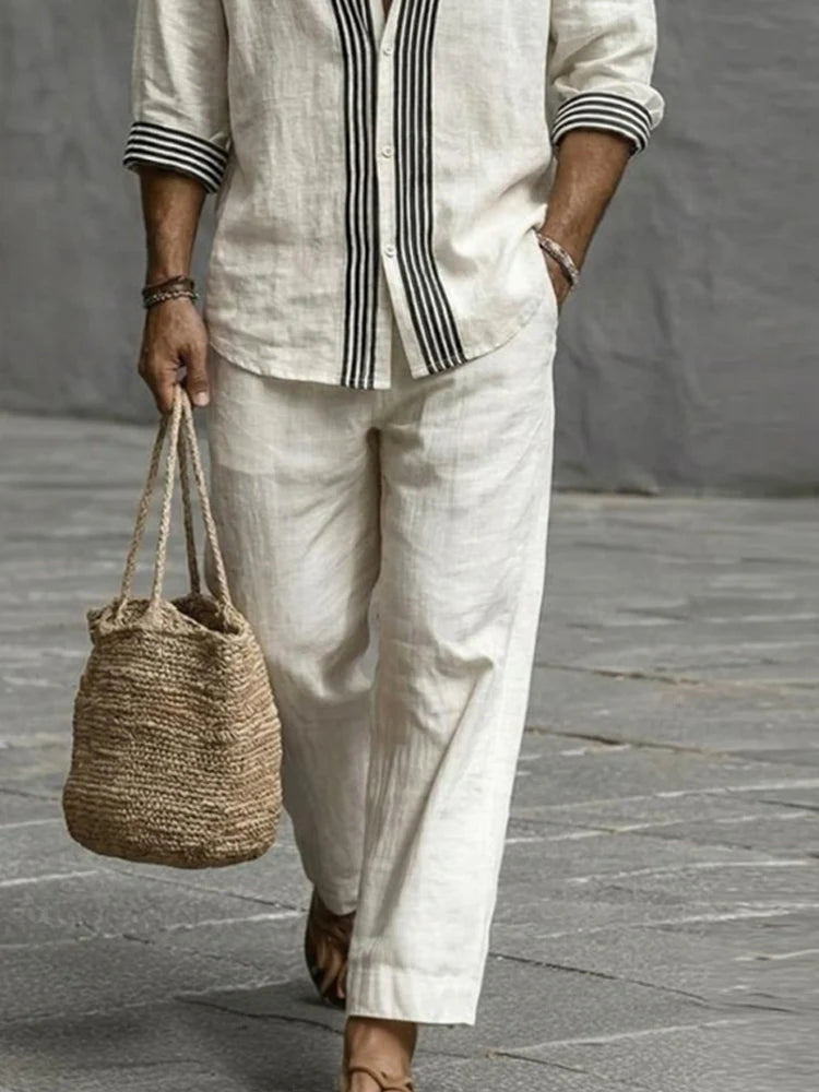 Men’s Elegant Striped Linen Set